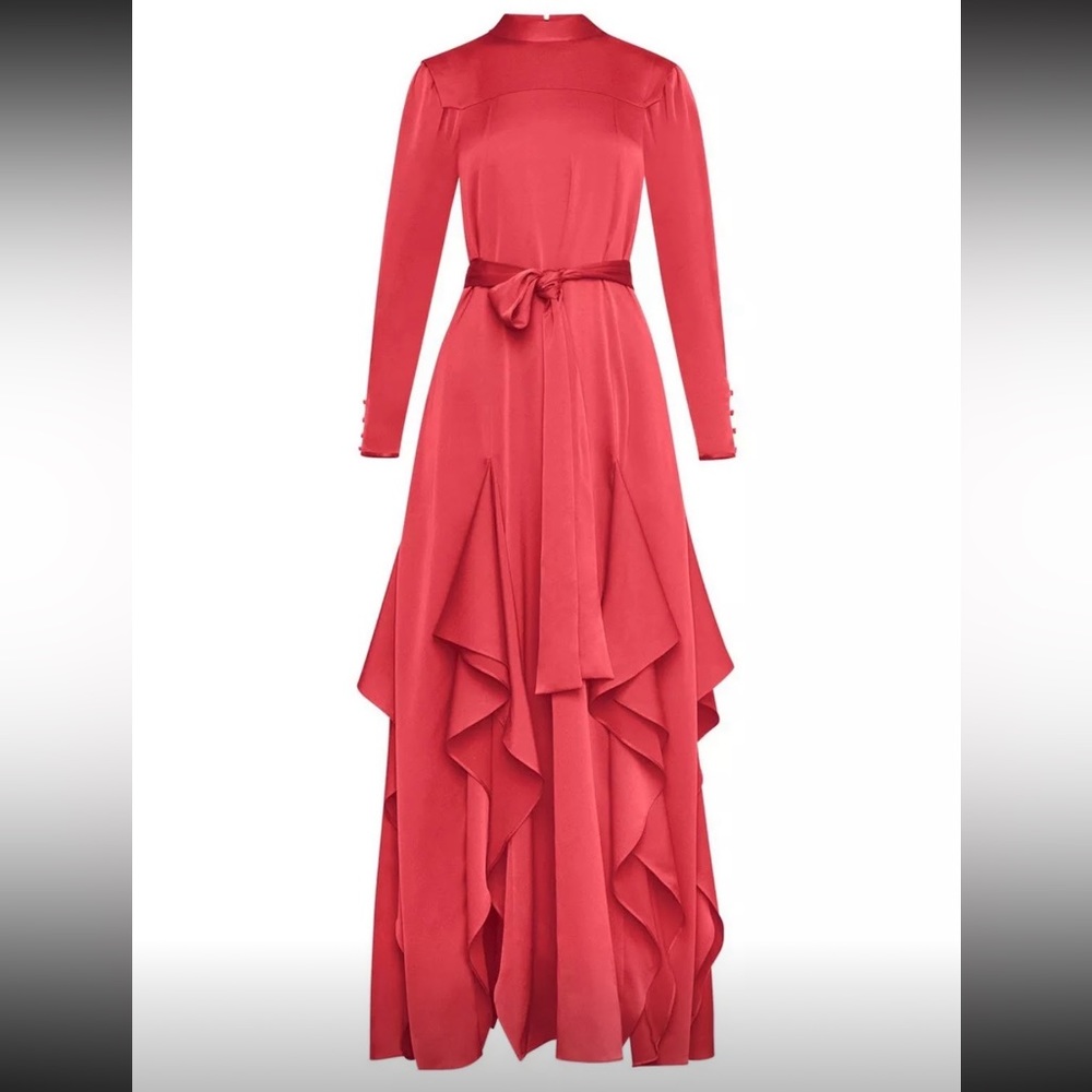 New $498 BCBG red ruffle maxi dress XS